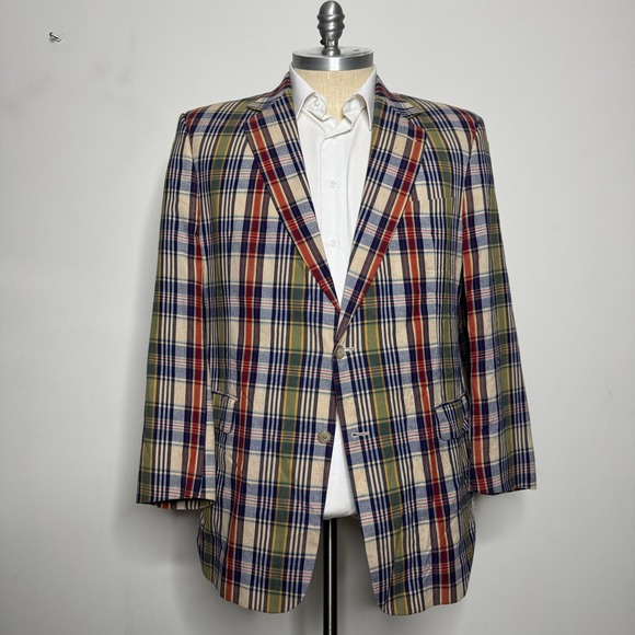 Jos A Bank 46L Check Plaid Sport Coat Blazer Menswear Classic Pattern - Picture 1 of 5